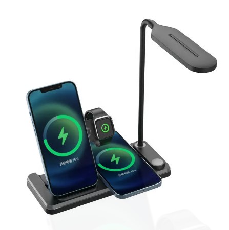 Lampa Multifunctionala, Incarcare 3 in 1, Apple Watch, iPhone, Airpods, Unghi Reglabil, 15W, Negru